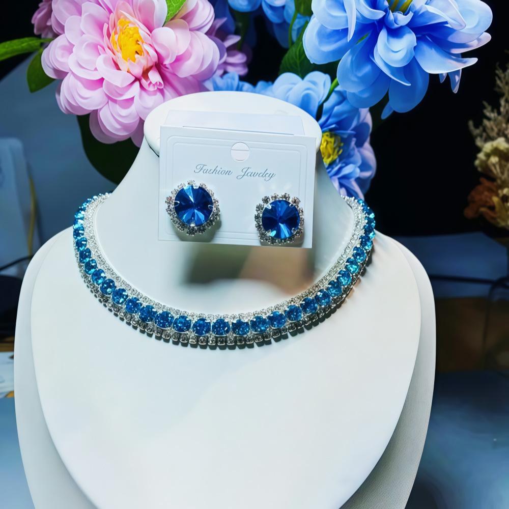 Diamond-Encrusted Square Stud Earrings Necklace Two-Piece Set Trendy High-End Elegant Earrings Niche Versatile Suit Women