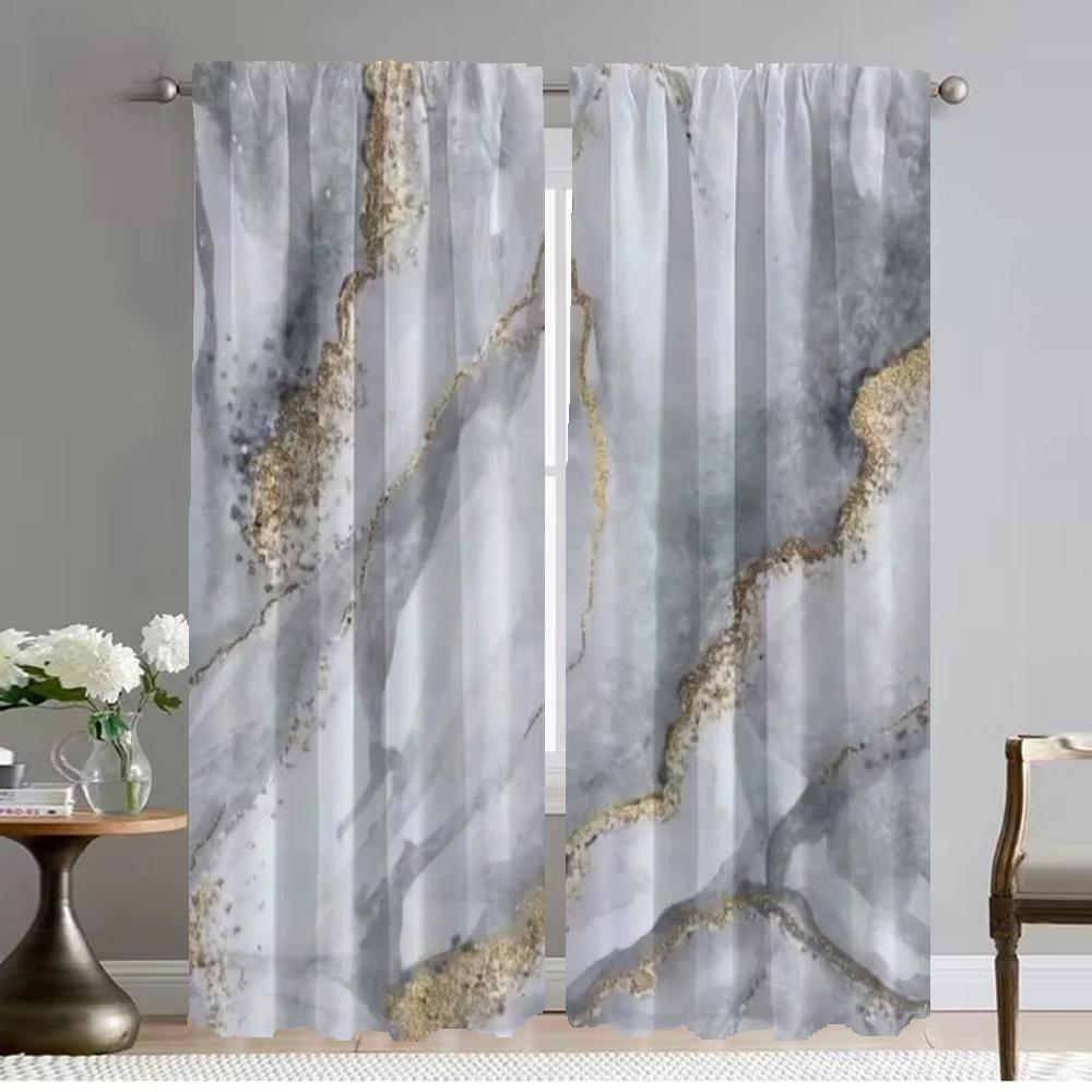 Black Golden Marble Home Interior Curtains for Living Room Curtain Anti-mosquito Curtains 2 Pieces Tulle for Bedroom Shades