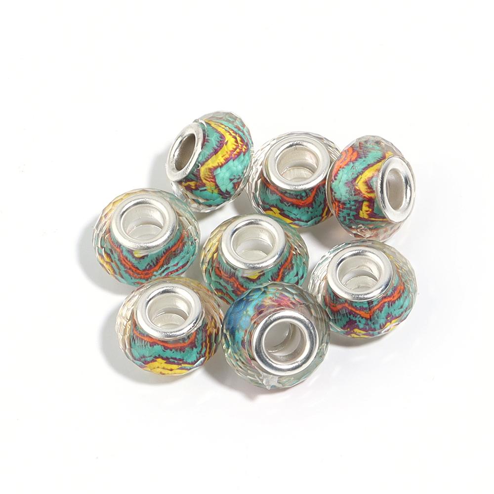 10Pcs/Lot 14×9mm Resin Cut Beads Blue Series Printed Large Hole Loose Spacer Beads For Diy Handmade Bracelet Jewelry Accessories
