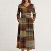 Dress For Women Long Boho Beach Dress Elegant Maxi Dress V-Neck Long Sleeve Dress With Pockets