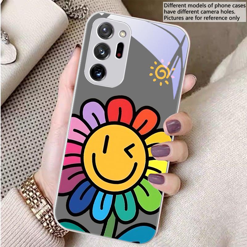 Cartoon-Blumen Lila Für Samsung A 01 02 03 Core 04 05 06 10 12 13 A14 5G 15 16 M 02 12 Note 8 9 10 20 Glas Ultra Handyhülle