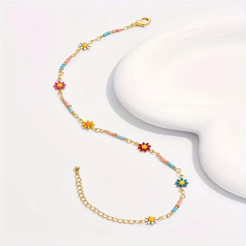 Colorful Chrysanthemum Boho Beach Anklet, Fashion Minimalist Floral Foot Jewelry