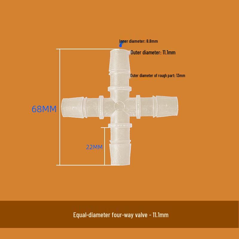Pagoda Silicone Hose Four-Way Connector - Small Cross-Shaped, Quick Connect Water Splitter, PP Plastic.