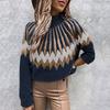 Womens Winter Loose Fit High Neck Long Sleeve Knit Sweater With Print Casual Elegant Style