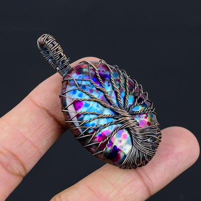 Tree Of Life Multi Flash Labradorite Gemstone Pure Copper Wire Wrapped Handmade Pendant Jewelry
