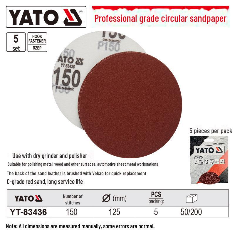 YATO Self-Adhesive Circular Sandpaper for Angle Grinders and Pneumatic Polishers