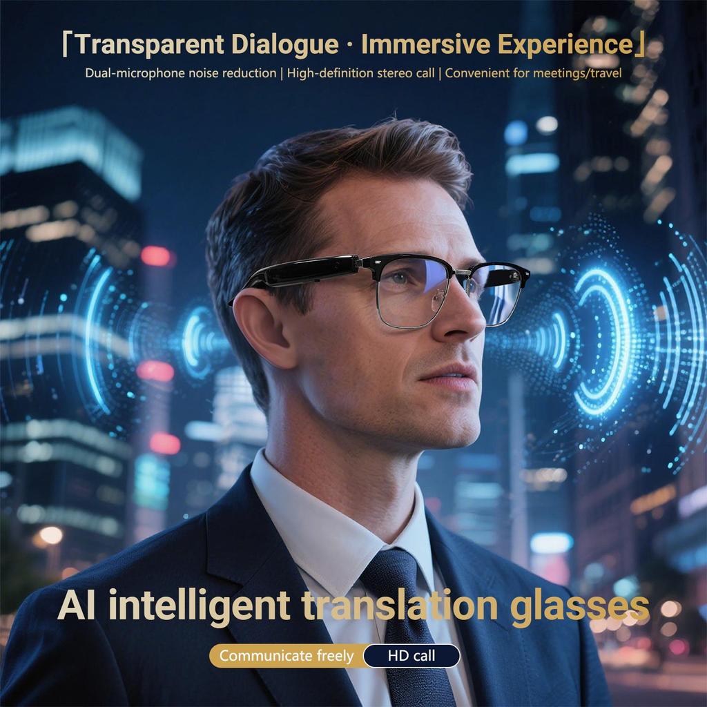 Smart Bluetooth Glasses with AI Translation: Supports 100+ Languages, Music Streaming, and Hands-Free Calls