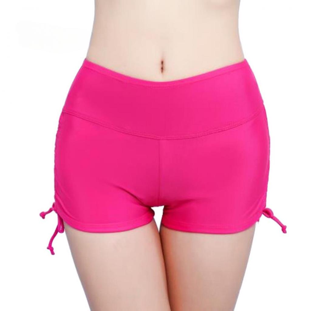 Global Selling Women Solid Color Bikini Bottom Side Pleated Bandage Swim Shorts