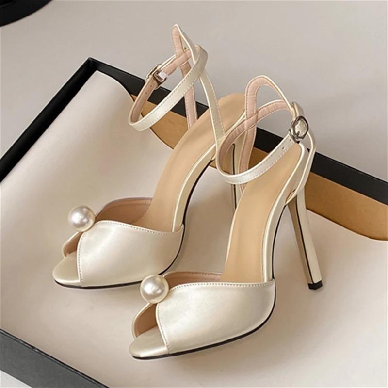 Eilyken Fashion String Bead Peep Toe Woman Sandals Ankle Buckle Strap Sexy Stiletto Heels Party Pumps Shoes