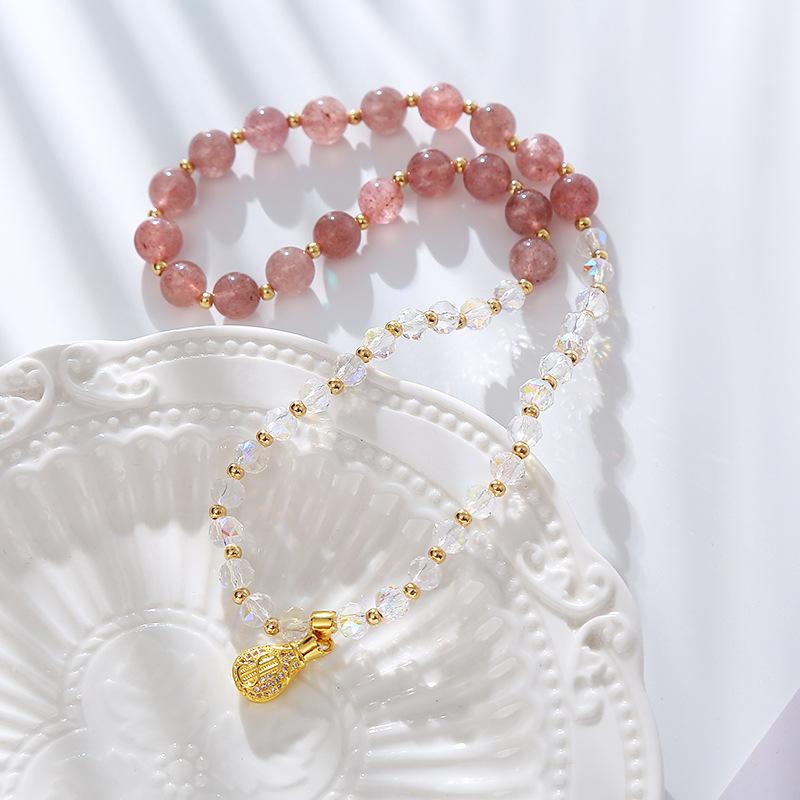 Double Circle Strawberry Crystal Bracelet, Money Bag Pendant Bracelet. Bangles Women Fashion Jewelry Accessories Gift