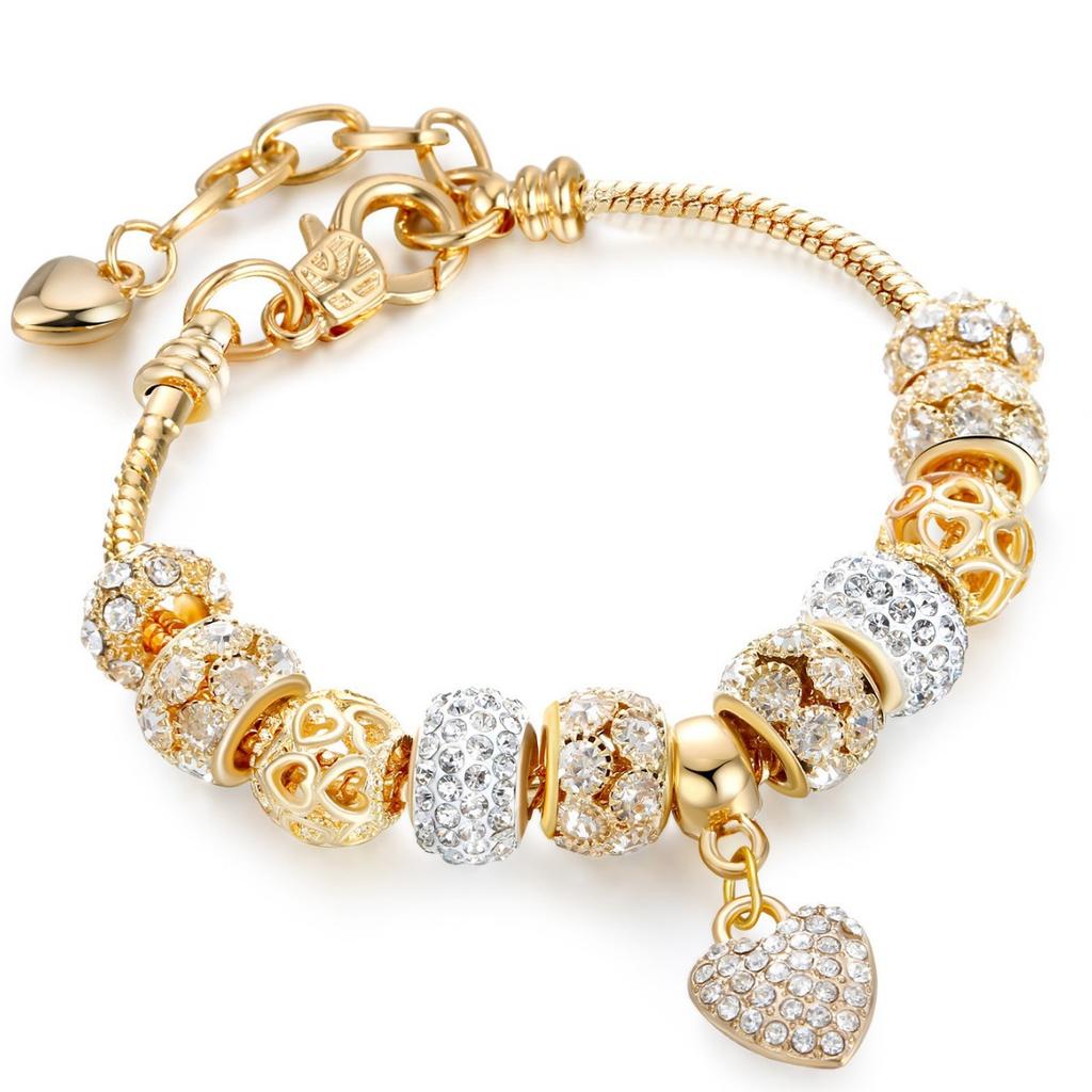 Handmade Large Hole Alloy Bead Gold Bracelet for Women Beaded Jewelry Strand