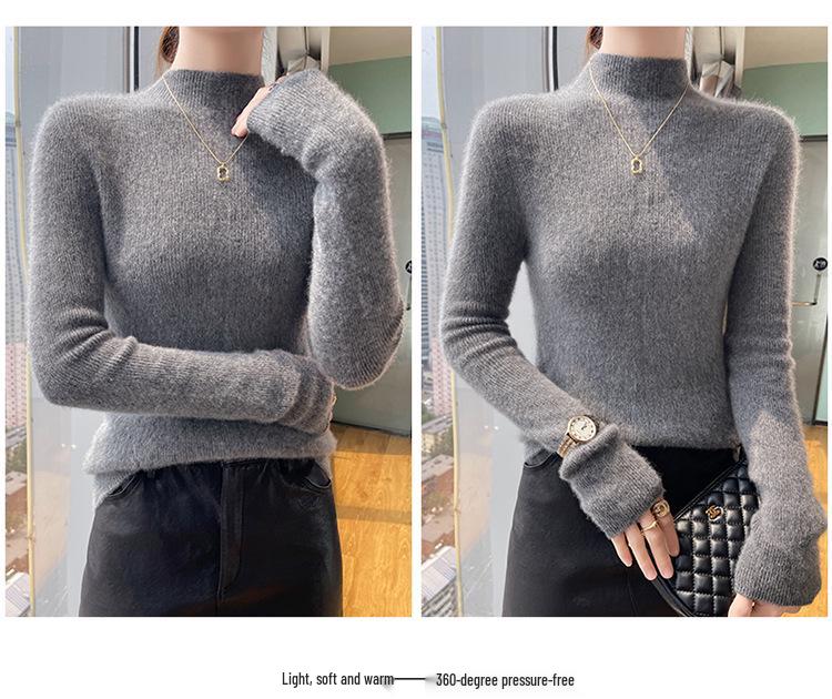 Women's Slim Fit Half-High Neck Wool Sweater - Autumn/Winter Collection, 100% Pure Wool Pullover Base Layer
