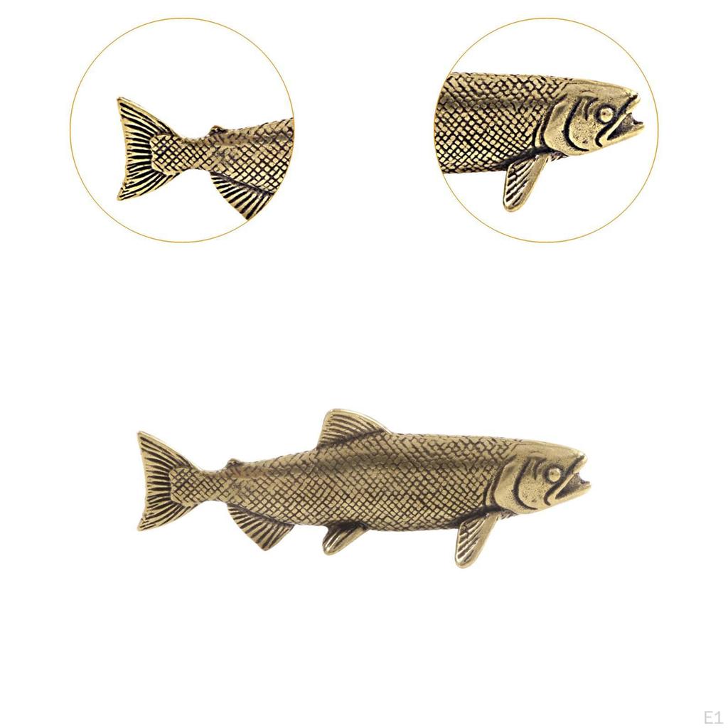 Brass Fish Statue Sea Animal Decor Small Tea Pet Decoration Collectible Figurine Salmon
