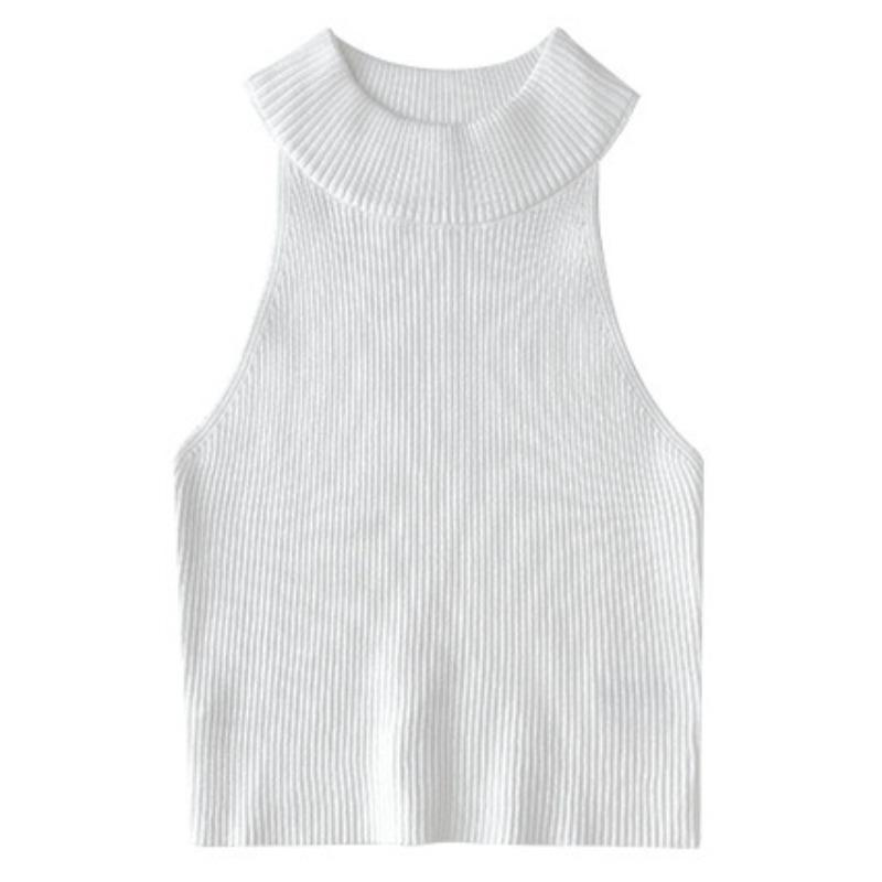 Personality Sleeveless Narrow Shoulder Sexy Vest Hanging Neck To Wear Slimming Waist Crop Thread Knit Top