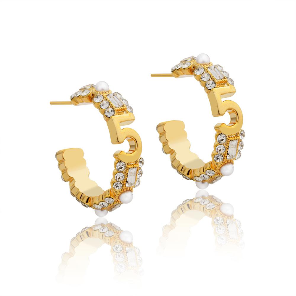 2026 Роскошные Серьги-Кольца в Французском Стиле № 5 - Позолоченные 22K Золотом, Инкрустированные Фианитами и Жемчугом, Серьги-Застежки для Женщин, Ежедневные Украшения