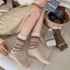 Women's Retro Fair Isle Wool Socks - Mid-Calf, Thick, Warm Autumn/Winter Style, Japanese Literary Design