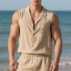 Fashionable Lapel Sleeveless Cardigan Linen Loose Simple Beach Men’s Casual Shirts