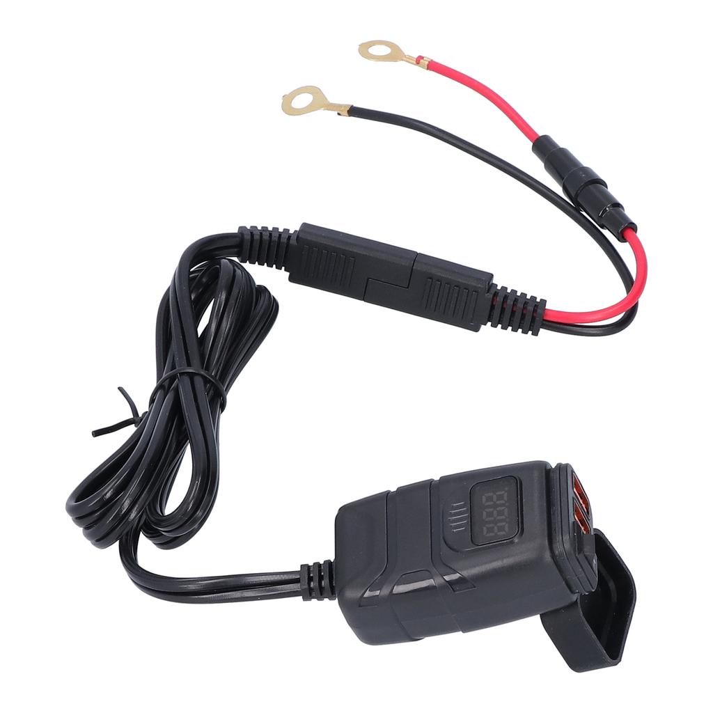 Motorcycle Charger QC3.0 Dual USB Waterproof Power Supply Adapter with Voltmeter On Off Switch