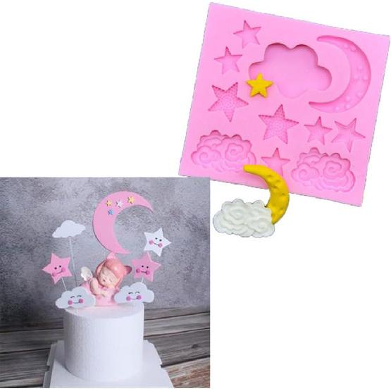 2 Pcs Moon and Star Molds Silicone, Moon Star Cloud Chocolate Molds, Cloud Fondant Mold for Chocolate Candy Baking Sugar Cakes Decorating