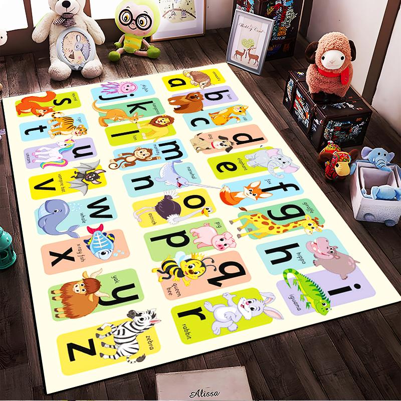 Alphabet Animal Characters Educational Rug - Non-slip rug suitable for living room and bedroom sofas.