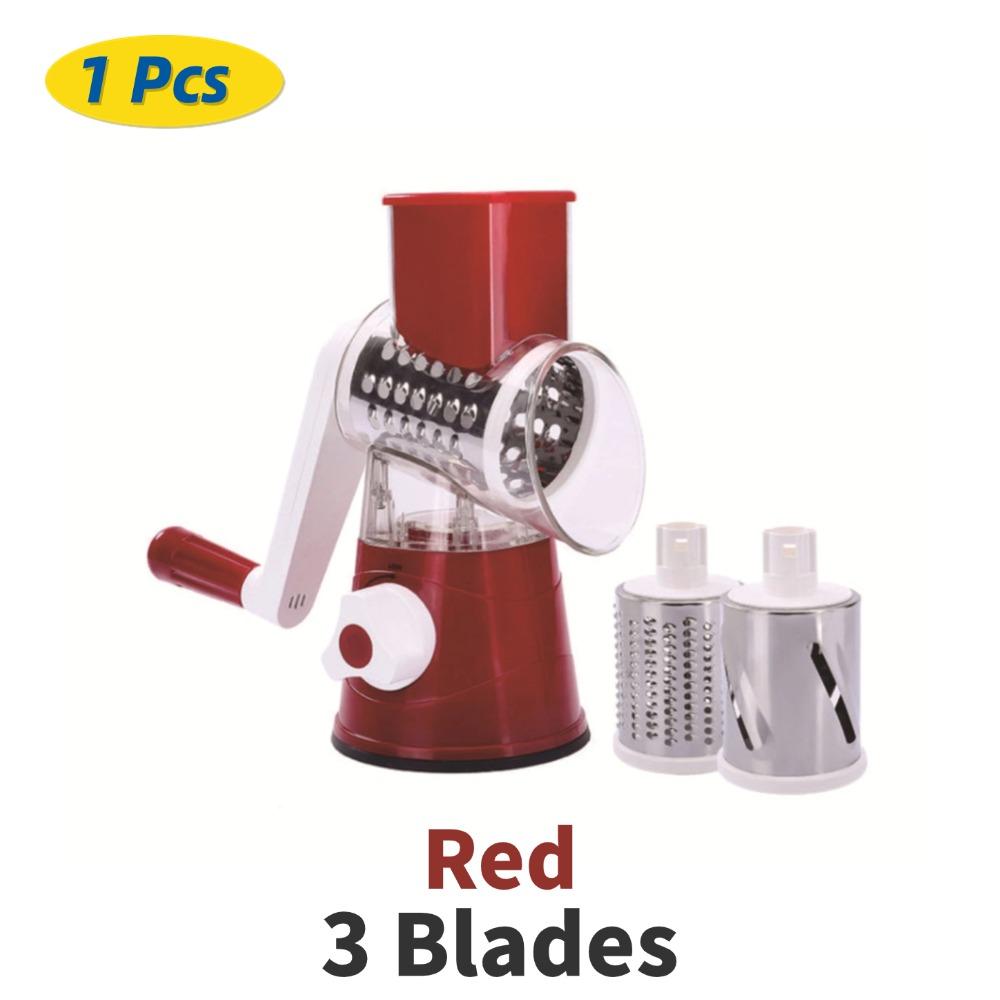 Vegetable Cutter Slicer Manual Kitchen Cheese Chopper Machine With 3 Sharp Drums Multifunctional Garlic Potato Shredder