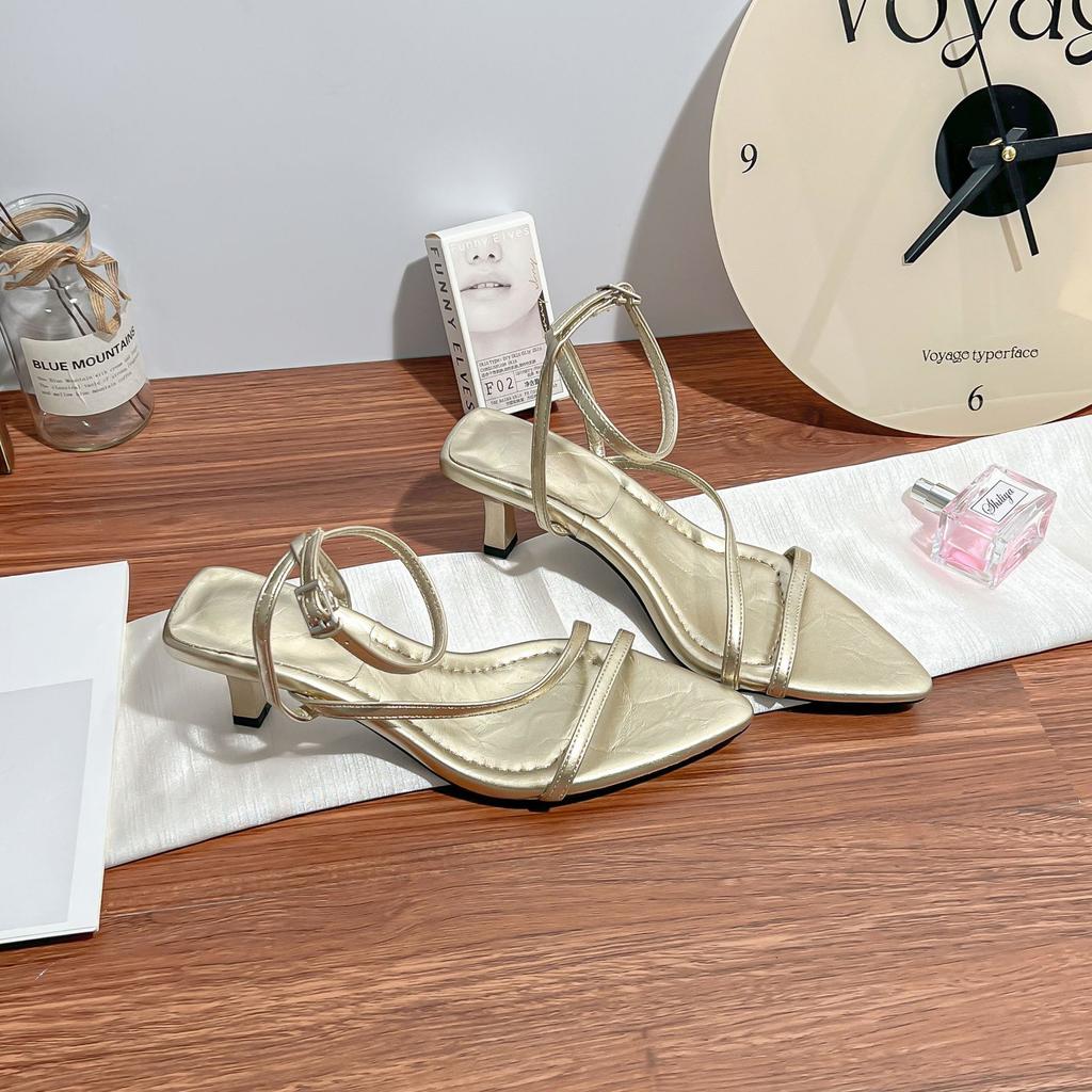 High-heeled sandals women's thin heels high-end temperament pointed women's shoes 2025 summer new fairy style casual shoes children