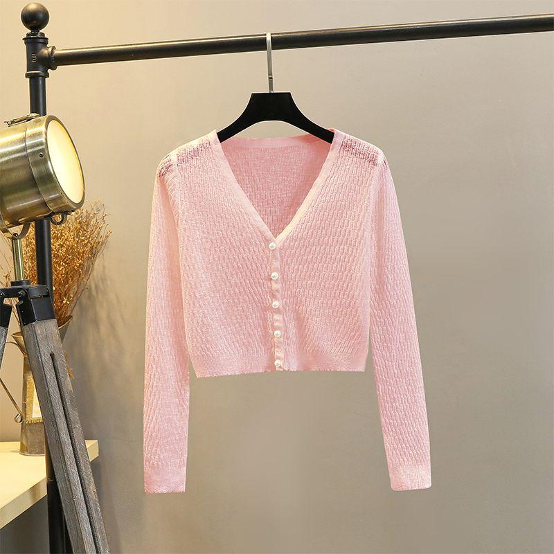 

Cardigan Ice Silk Small Coat Ultra-Thin Suspender Skirt Shawl Pink(XX-0625) S