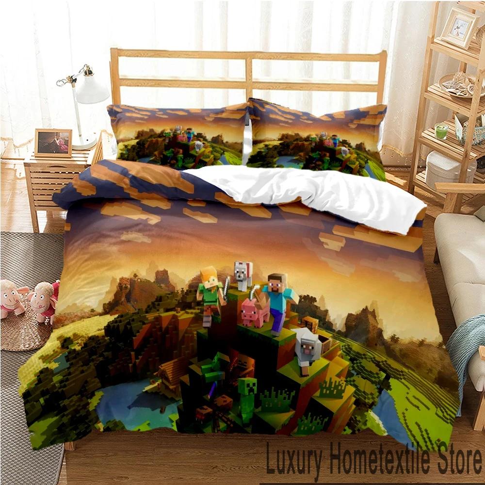 Mine Sandbox Games craft Duvet Cover Cartoon Bedding sets Soft Quilt Cover Pillowcases for Teens Kids Single/Double/Queen/King