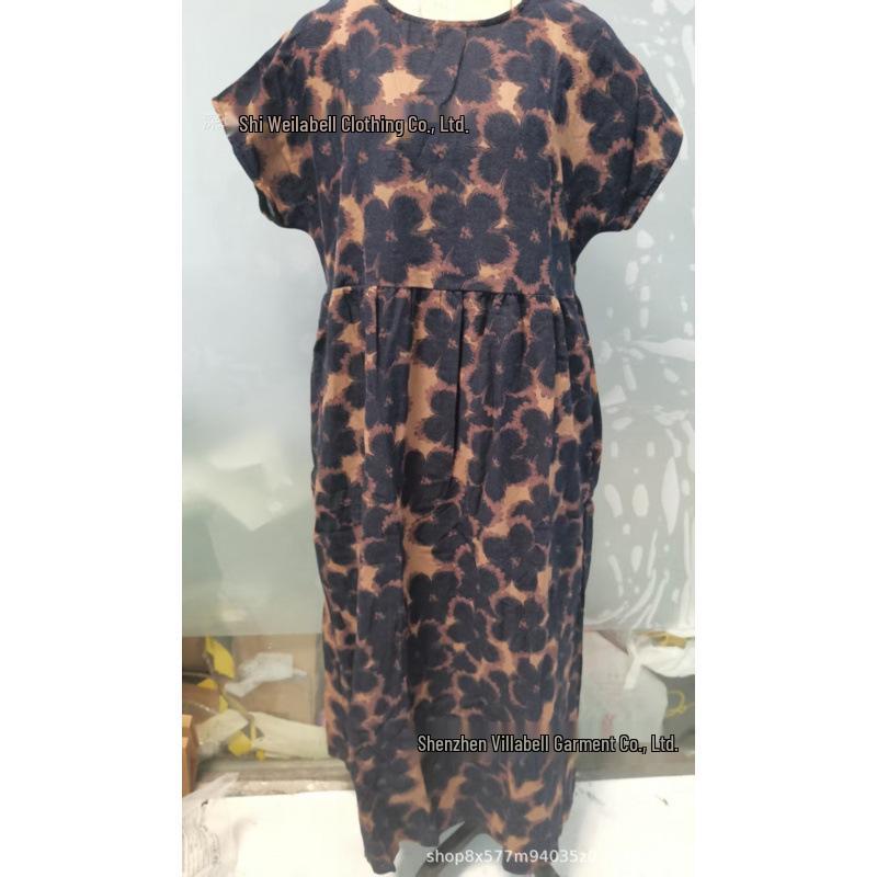 Women's Loose Cotton Linen Summer Dress with Round Neck and Pocket