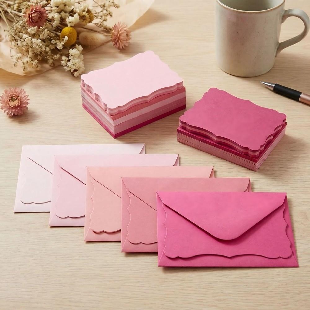 50Pcs With Envelope Greeting Card Wave Edge Invitation Cards Envelope Mini Gift Card Party Use
