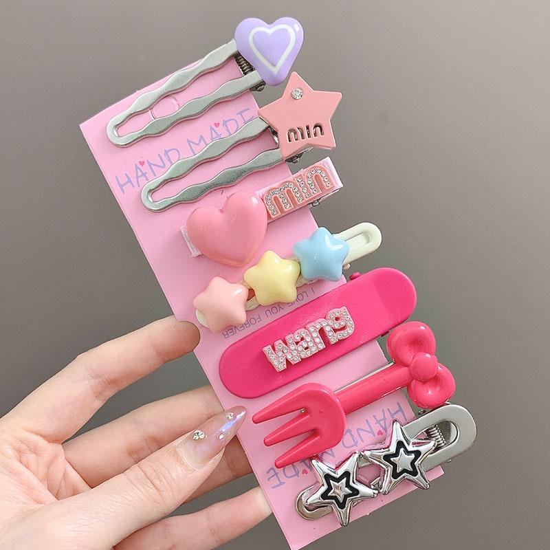 7pcs/set Metal Star Hair Clip for Women Heart Rhinestone Hair Pin Fashion Cute Girl Side Clip
