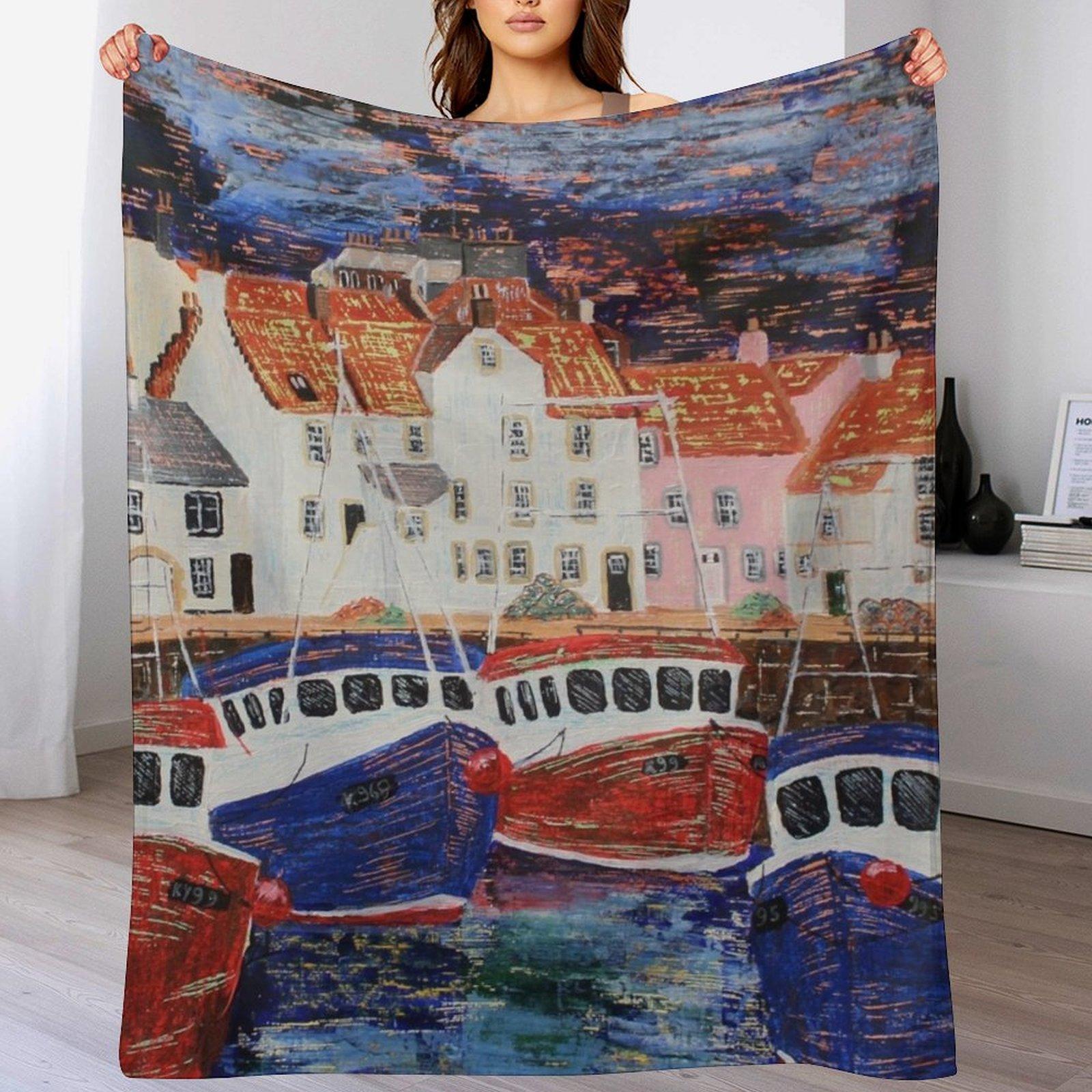 Pittenweem Harbour 3 Throw Blanket Compact Warm Blanket for Car Road Trip 102x76cm(40x30in)