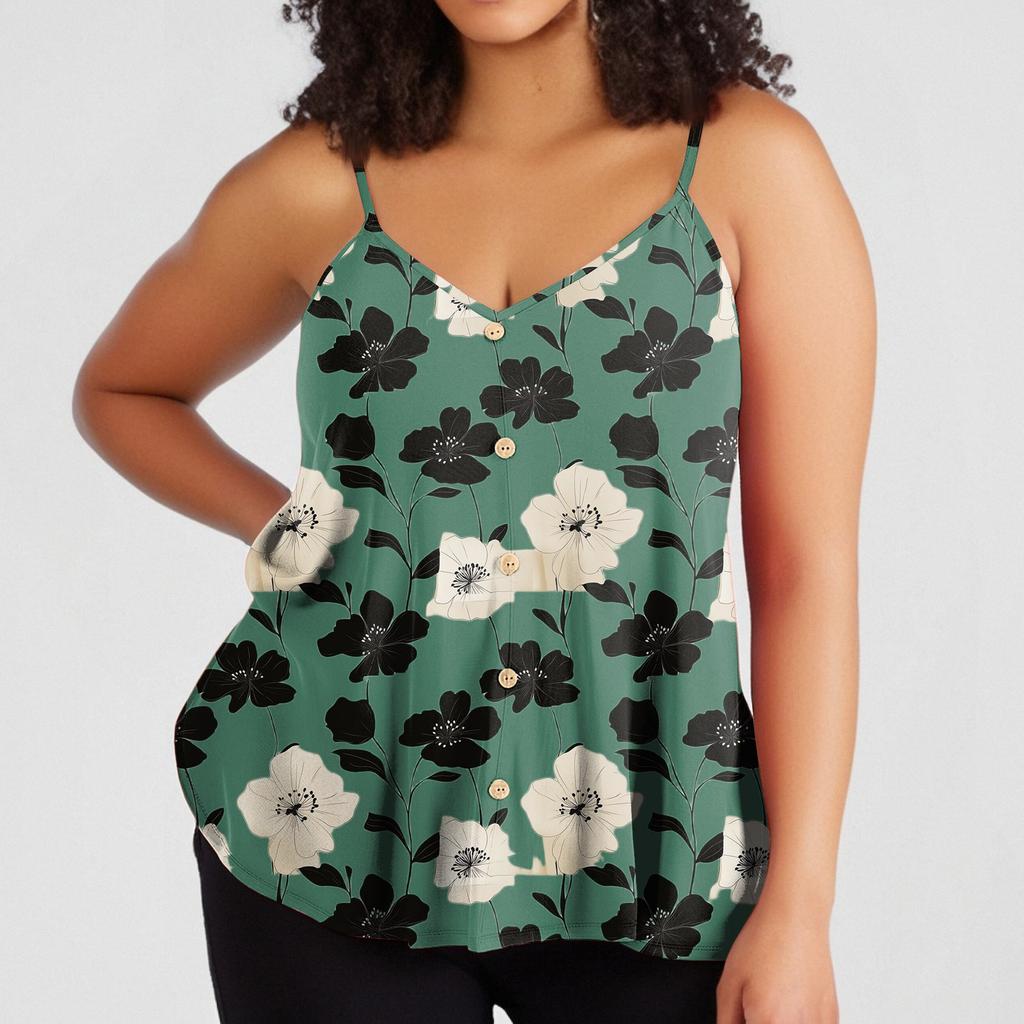 Dámská ležérní vesta plus size s nastavitelnými ramínky, top tílko bez rukávů s výstřihem do V