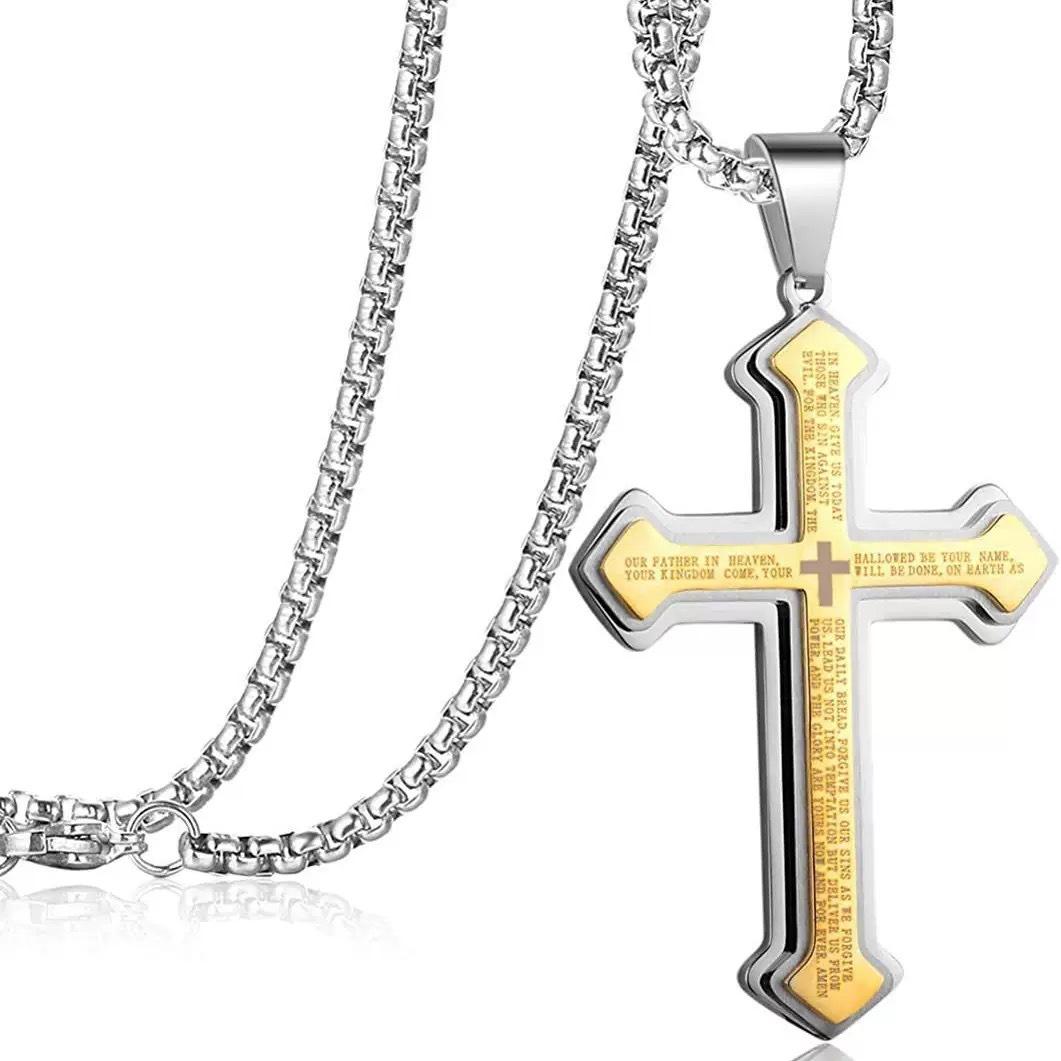 European and American Men s Fashionable Three-layer Cross Necklace Jewelry 60CM