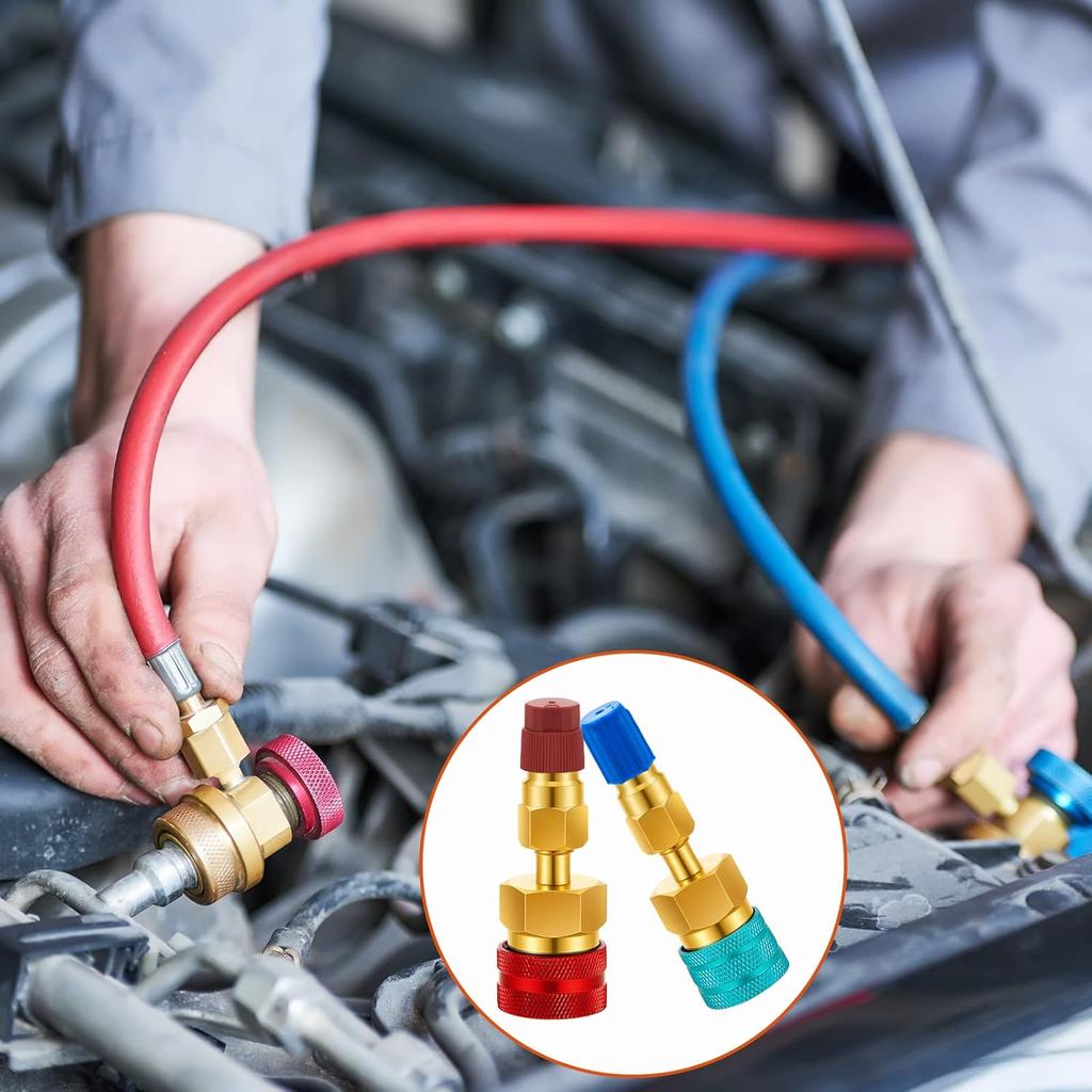 R1234yf Adapter Kit, R1234yf To R134a Conversion Quick Couplers, Blue and Red High Low Side Connector Conversion for Car Air Conditioning System
