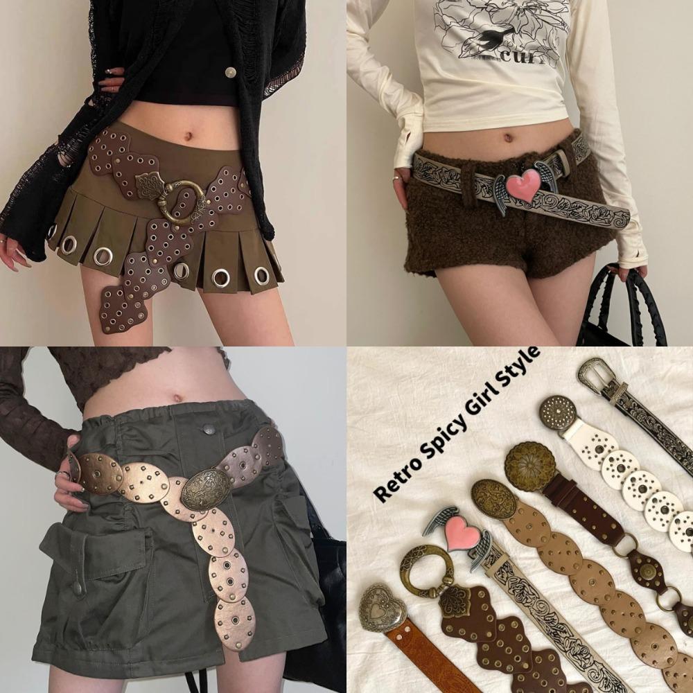 Jeans Decor Cowboy Waistband Vintage Heart PU Hollow Belt Cowgirl Buckle Belt  Dress Decoration