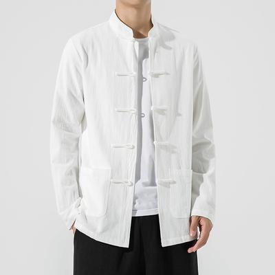 Summer Chinese Style Jacket Mandarin Collar Tai Chi Uniform Hanfu Kung Fu Traditional Chinese Clothing for Men Retro Top Blouse