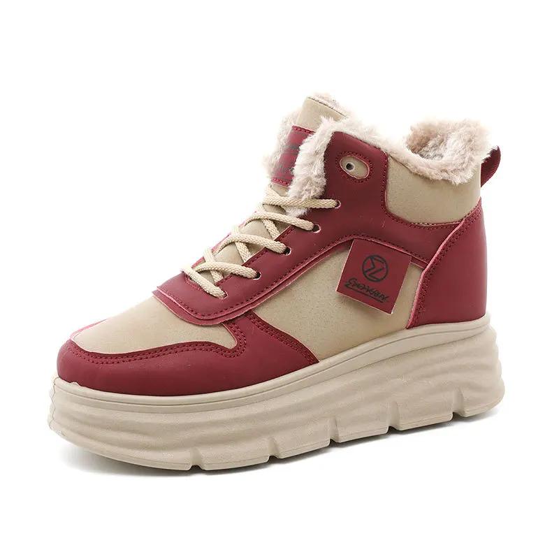 Fashion Winter Women's Ankle Boots  Warm Plush Anti Slip Outdoor Snow Boots High Top Platform Simple Warm Student Women's Shoes