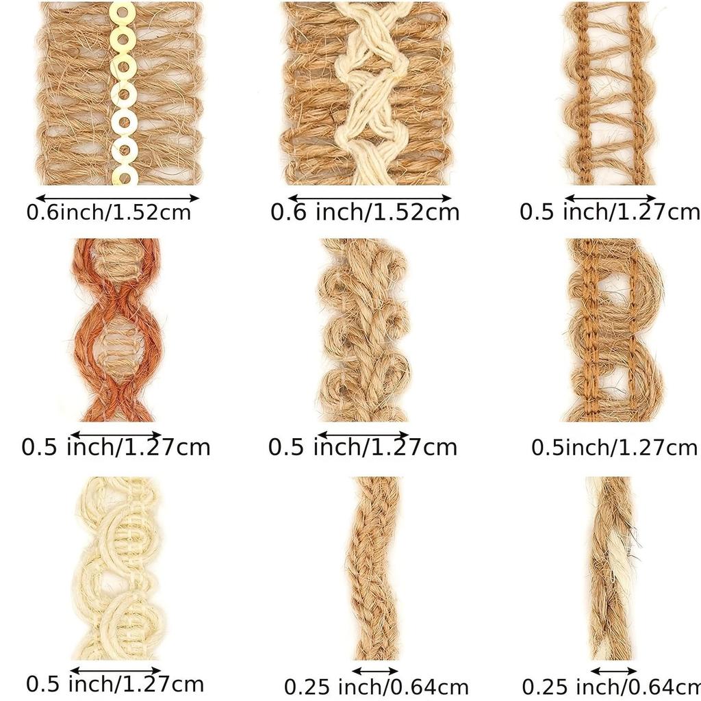 9 Rollen Jutebänder Spitzen-Bastelband für Basteln, Einwicken von Geschenken, Party, Feiertag und rustikale Hochzeitsdekorationen, Jede Rolle ist ca. 2 Meter