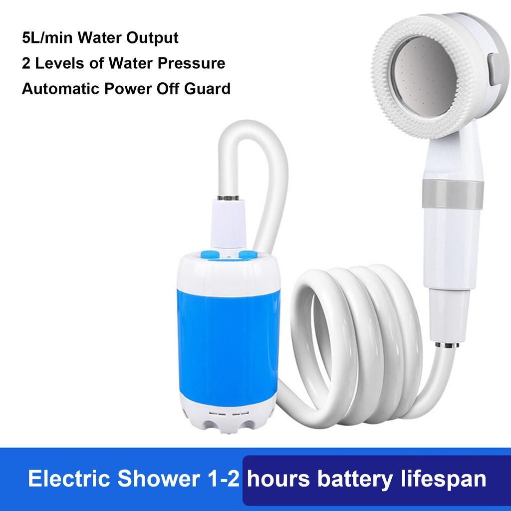 Portable Outdoor Shower Battery Powered Handheld Camping Showerhead 2 Spray Modes 2M Long Hose Blue