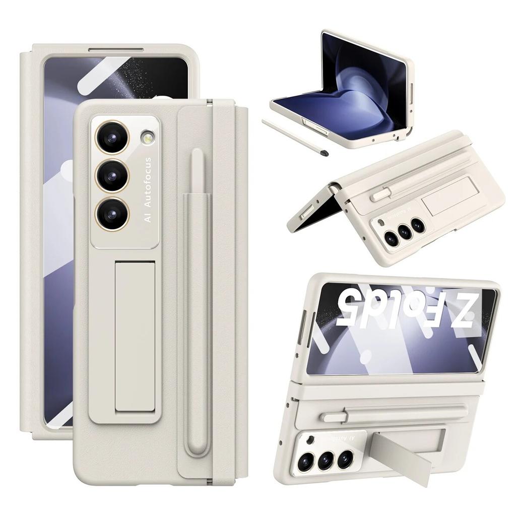 For Samsung Foldable Leather Phone Case for Samsung Galaxy Z Fold4 with Pen Phone Shell for Galaxy Z Fold 5 Folding Bracket Cover