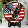 2D Flat Retro Round Aluminum Wall Hanging, Independence Day Flying Eagle Design, Indoor Outdoor Wall Decor, Home Commemorative Gift