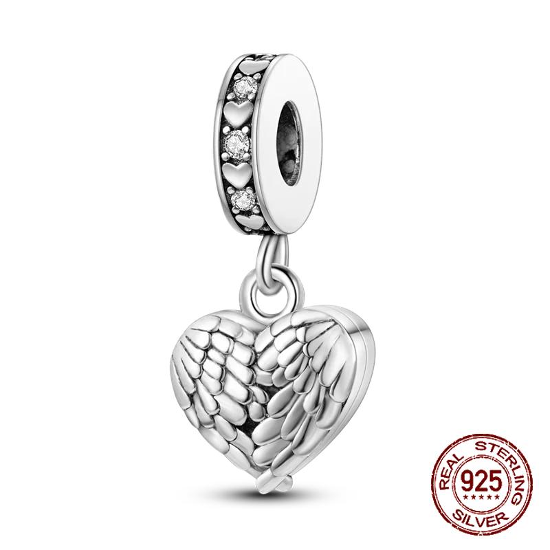 Inlaid Zircon Charm Beads Copper Color Love Heart Snake Dangle Fit Original Bracelet Charms Pendant Jewelry