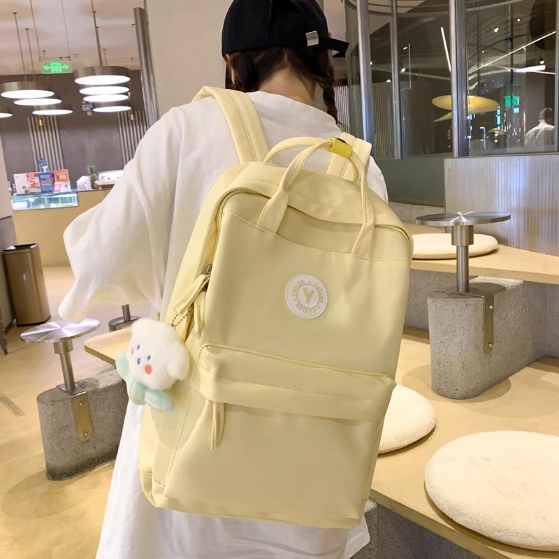 Japanese ins girl backpack Korean version of junior high school student schoolbag female tide large capacity solid color nylon handbag