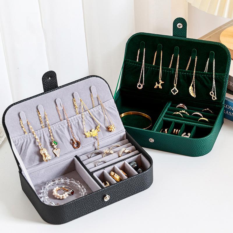 Portable Jewelry Box Jewelry Organizer Display Travel Jewelry Case Boxes Button Pu Leather Storage Zipper Jewelers Packaging