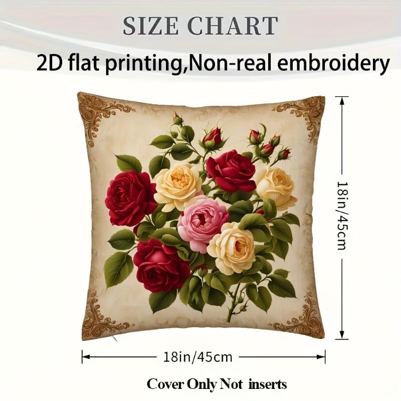 

Rose Elegant Cushion Cover Plush Fabric Soft Double-Sided Printed Sofa Warm Winter Home Child Gift Pillow Case