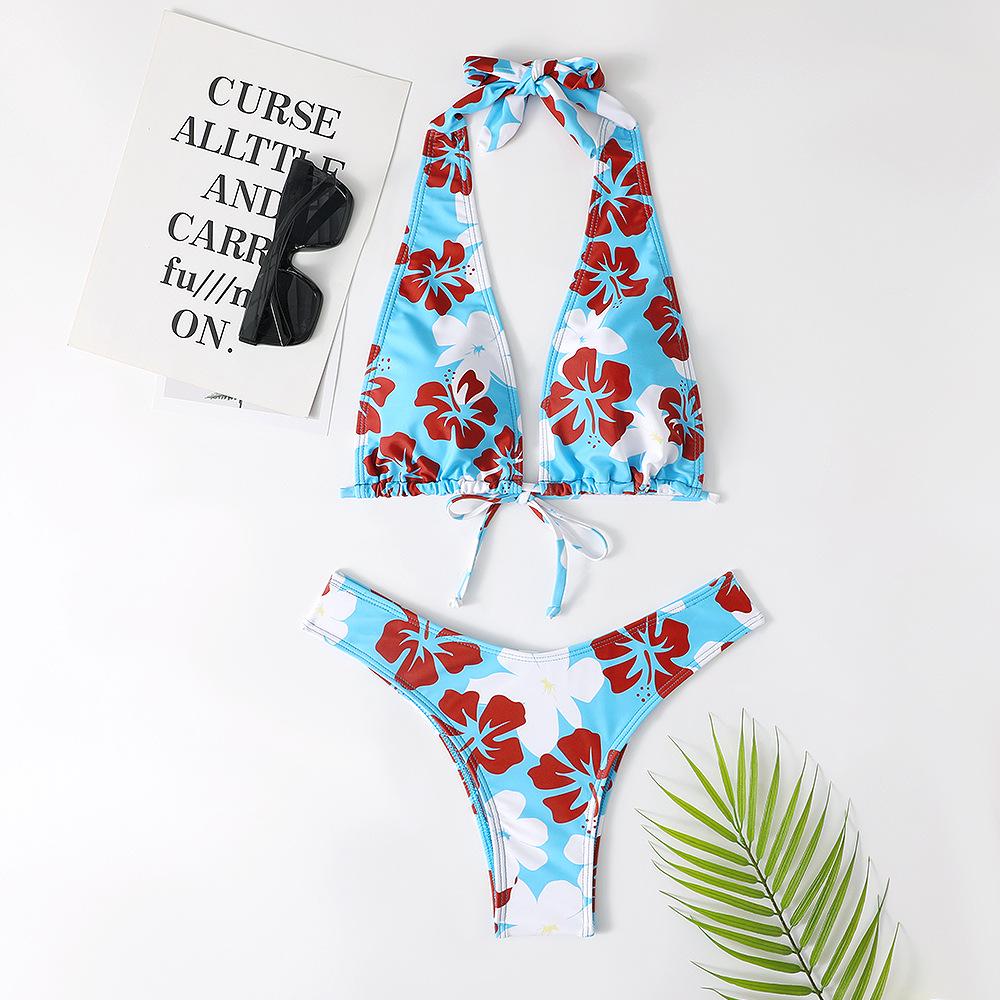 Floral Print Strappy Two-Piece Bikini Swimsuit for Women 2022