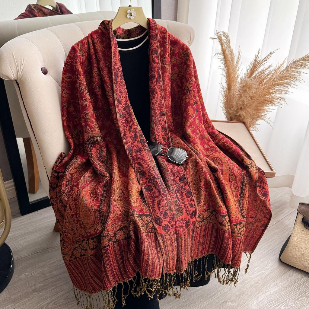 Spring, Imitation Cashmere Scarf Women'S Fashion Ethnic Style Cashew Fringed Long Scarf Shawl