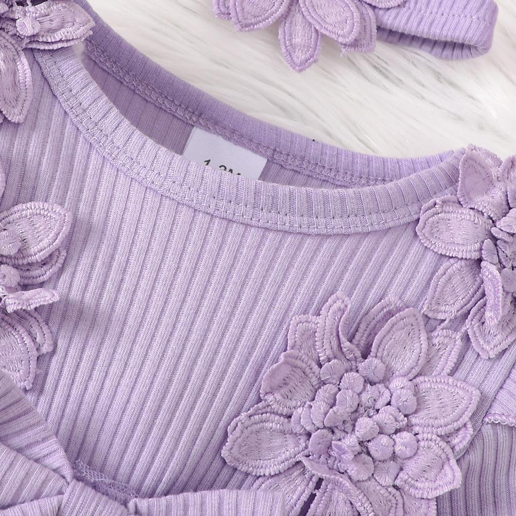 3D Flower Summer Baby Girls Romper Princess Mesh Newborn Clothes Lace Patchwork Ruffle Bodysuit Dress Headband Kids Clothing