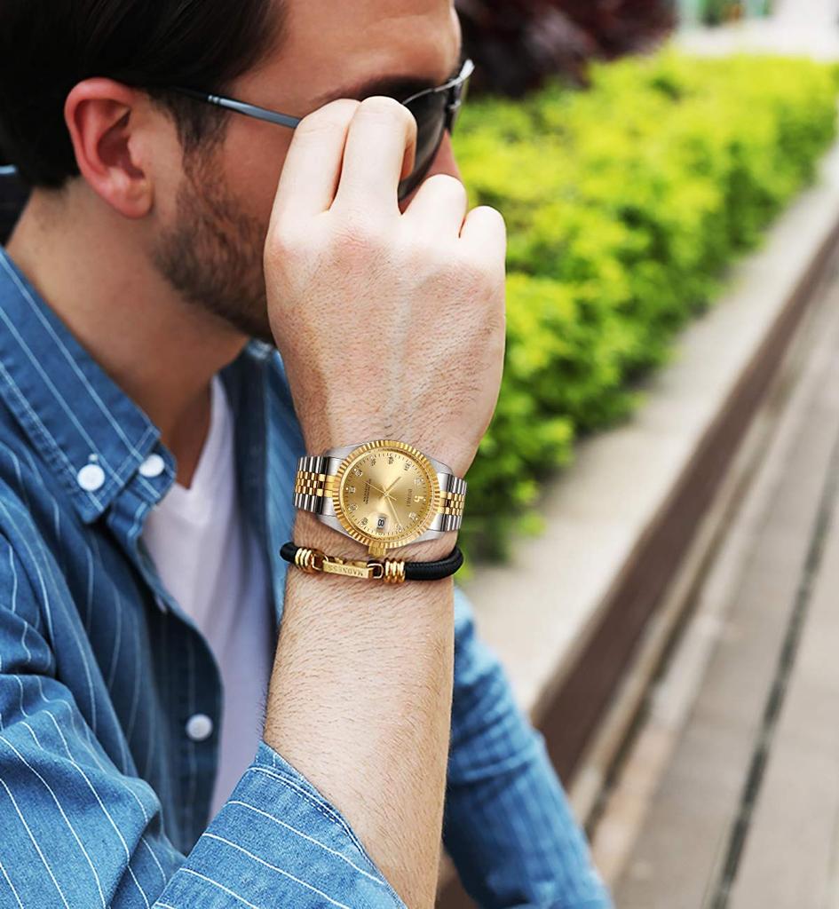 BUREI Automatic Date Analogue Simple Design Men's Watch, Waterproof, Stylish, Display, Watch, Popular, Gold, Brand,